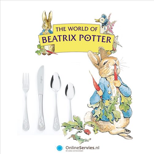 Keltum Junior edelstaal beatrix potter kinderbestek 4-delig art. nr. KS63GA4